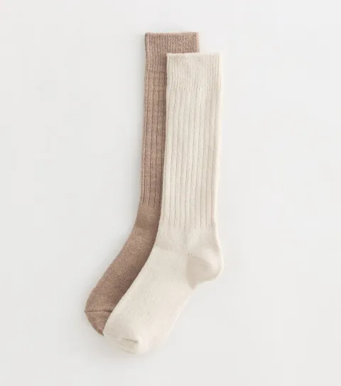 Pack of 2 Cream Slouchy Ribbed Ankle Socks
