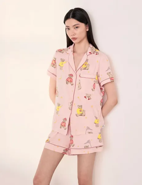 Chelsea Peers Bear Print Revere Shortie Set Light Pink