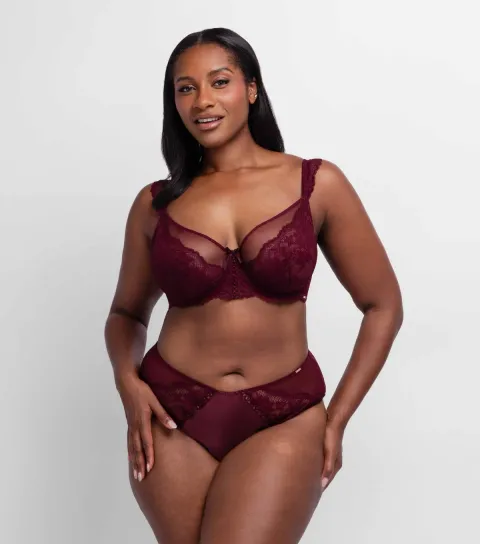 Women's Bright Red Satin Lace Trim Wired Bra
