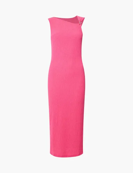 French Connection Textured Ring Detail Midi Column Dress Pink