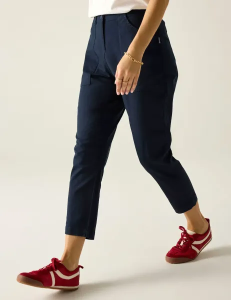 Regatta Shorebella Cotton Blend Straight Leg Cropped Trousers Navy
