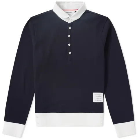Long Sleeve Contrast Collar Pique Polo