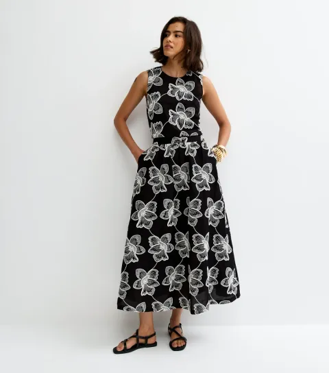 Women's Black Cornelli Embroidered Midi Skirt