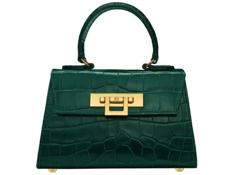 Fonteyn Mignon Orinoco 'Croc' Print Calf Leather Handbag - Dark Green - 2