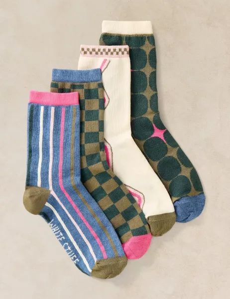 White Stuff 4 Pack Cotton Rich Geometric Ankle High Socks Teal Mix