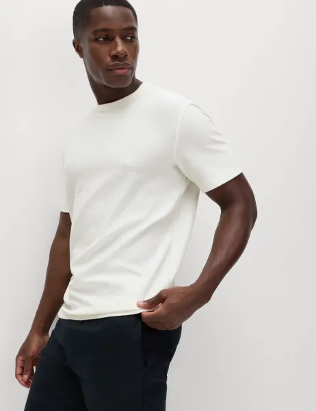 Marks & Spencer Relaxed Fit Cotton Blend Textured T-Shirt Ivory