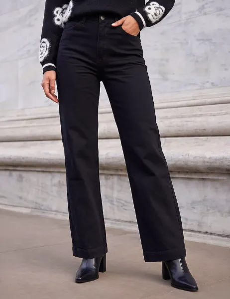 Roman Petite High Waisted Stretch Wide Leg Jeans Black