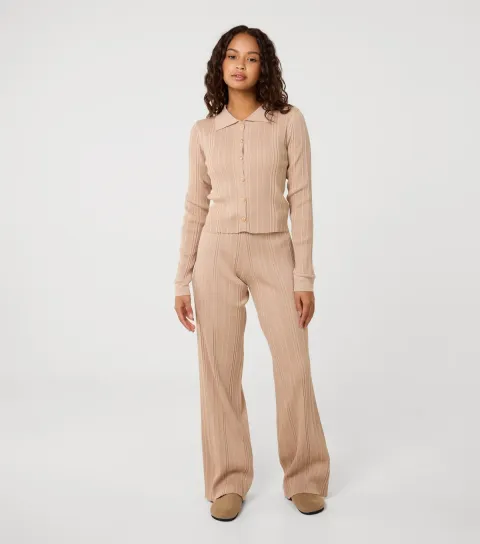 Women's Light Brown Textured Shirt and Trousers Set