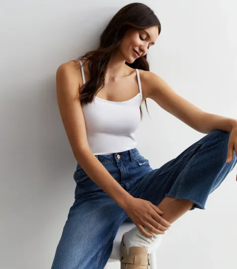 Women's White Scoop Neck Strappy Vest