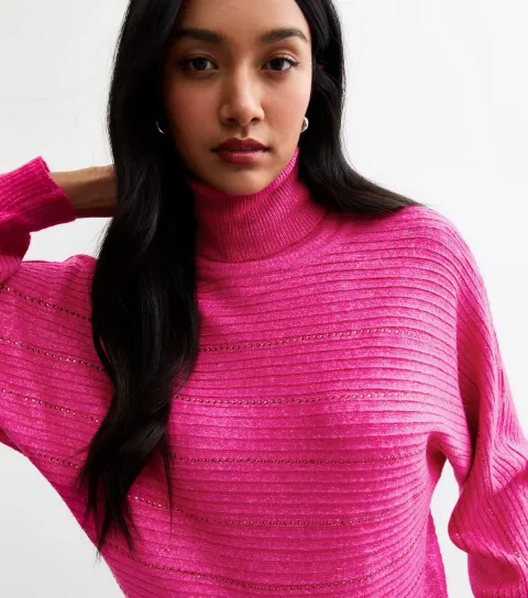 Women's Deep Pink Gem Stripe Knitted Jumper