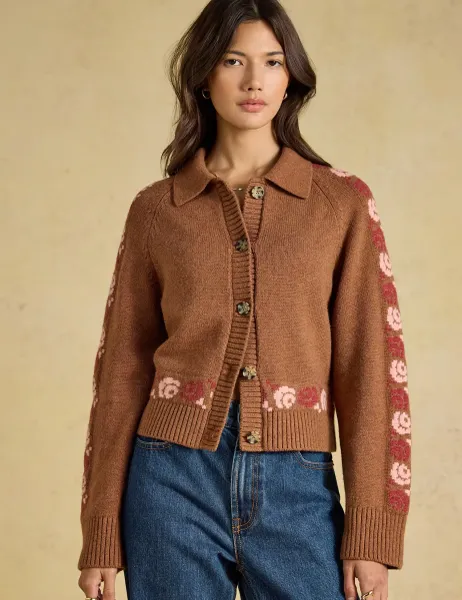 Joules Cotton Rich Embroidered Collared Cardigan