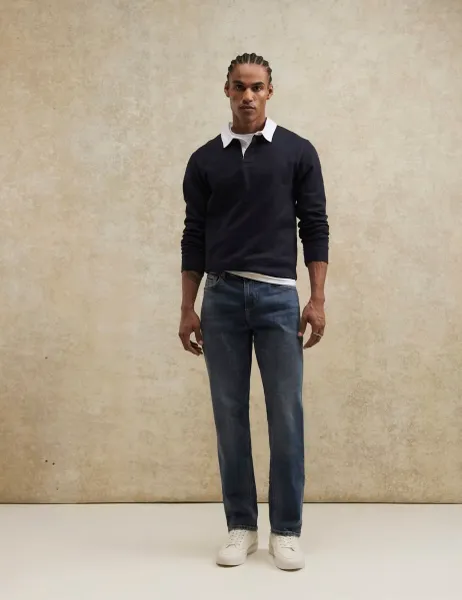 River Island Straight Fit 5 Pocket Stretch Jeans Dark Blue Denim