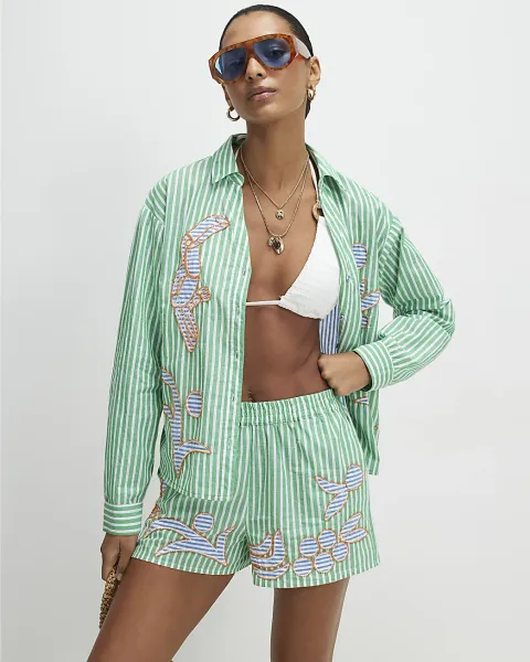River Island Cotton Striped Toucan Beaded Shorts