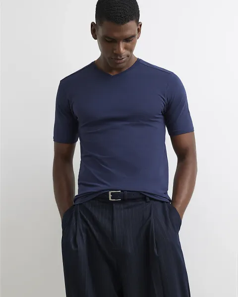 River Island Muscle Fit Cotton V Neck T-Shirt