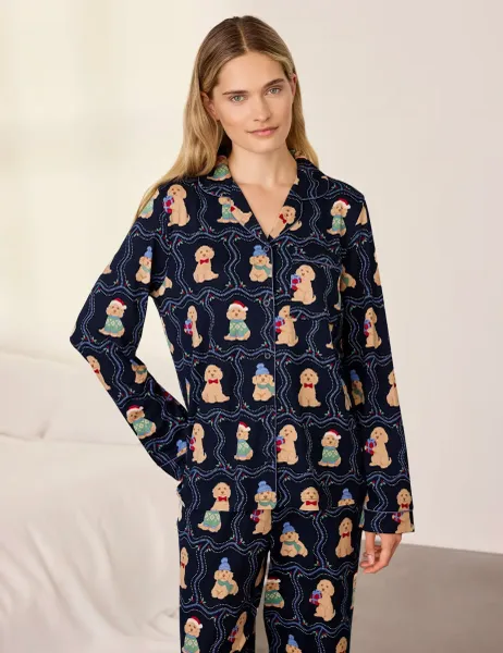 Chelsea Peers Family Christmas Dog Print Pyjama Set Navy Mix