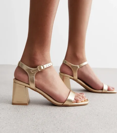 Women's Gold Patent Block Heel Sandals Vegan