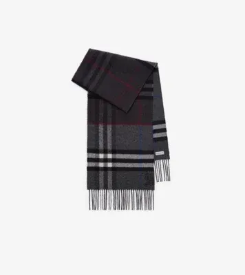 Contrast Check Cashmere Scarf in Marlborough grey/charcoal grey