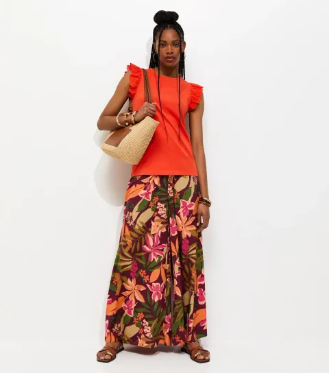 Women's Green Crepe Tropical Print Palazzo Trousers
