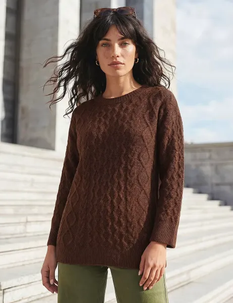 Roman Cable Knit Jumper Chocolate