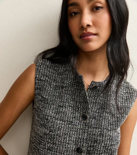 Women's Black Soft Touch Ribbed Knit Boxy Waistcoat