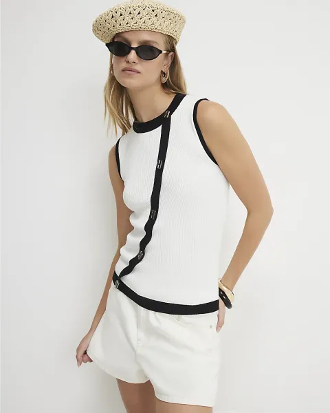 River Island Knit Asymmetric Stripe Button Vest Top