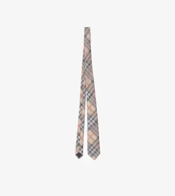 Check Silk Tie in Sand beige