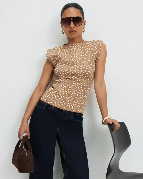 River Island Petite Knitted Deer Print Fitted Top