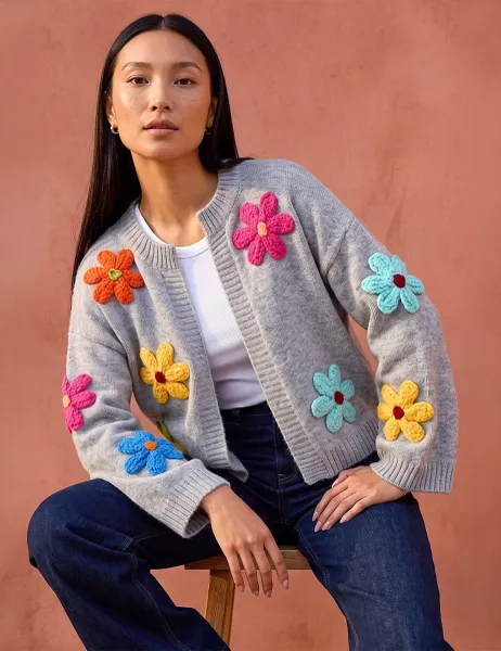 Roman Floral Cardigan Grey