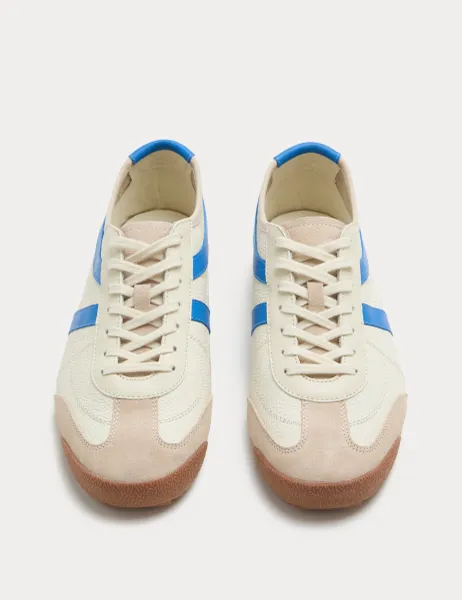 Marks & Spencer Slimline Leather Trainers Blue Mix