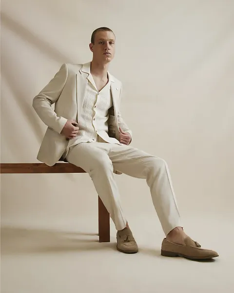 River Island Slim Fit Linen Blend Suit Trousers
