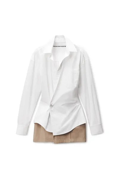 Pre-Styled Mini Wrap Dress in Twill