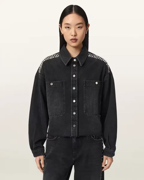Nicky Studded Boxy Denim Jacket