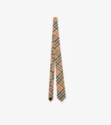 Check Wool Cashmere Tie in Archive beige