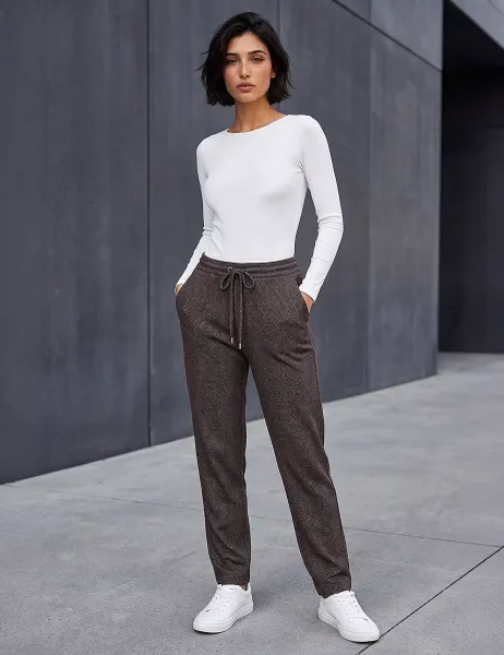 Roman Petite Abstract Trousers with Stretch Chocolate
