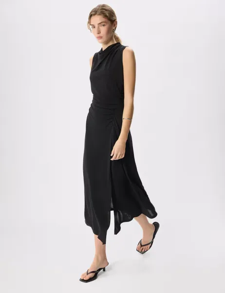 Whistles Jersey Cowl Neck Midaxi Column Dress Black