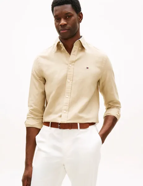 Tommy Hilfiger Regular Fit Linen Blend Shirt Stone