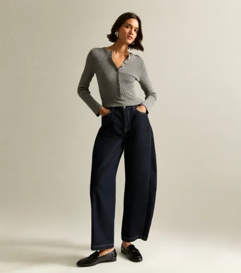 Women's Navy Balloon Leg Denim Jeans