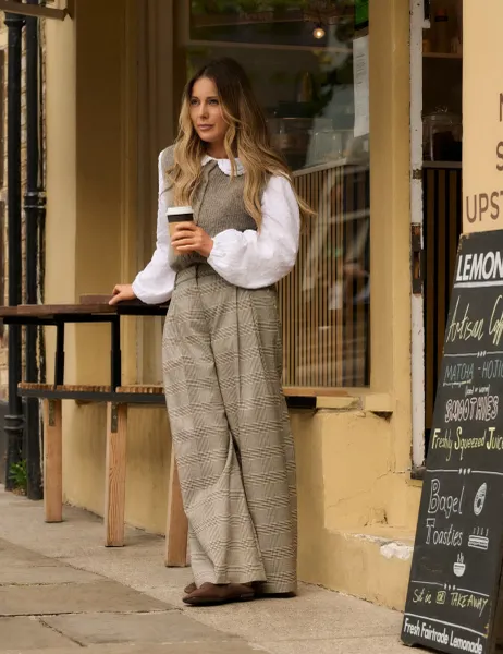 Nobody's Child X Louise Thompson Checked Wide Leg Trousers Grey