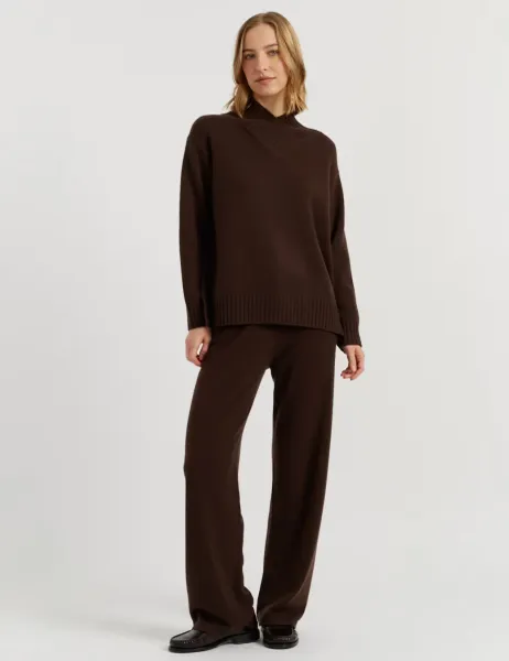Chinti & Parker Pure Cashmere Textured High Neck Jumper Chocolate