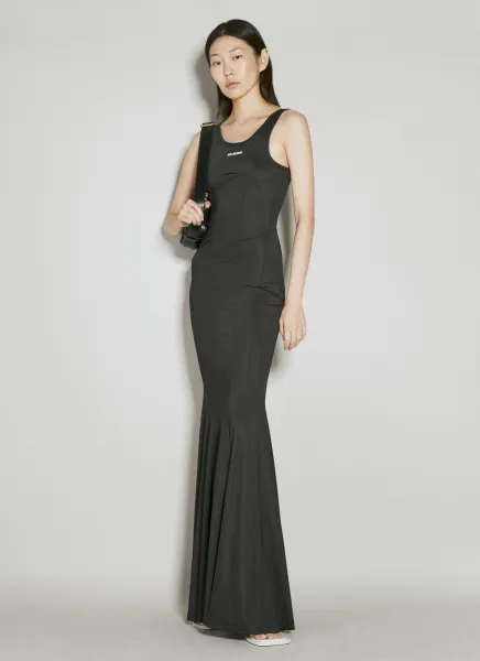 Logo Print Stretch Jersey Maxi Dress