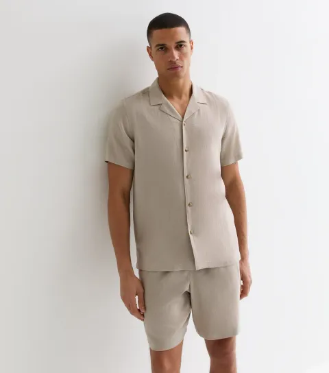 Men's Stone Linen Blend Short Sleeve Shirt
