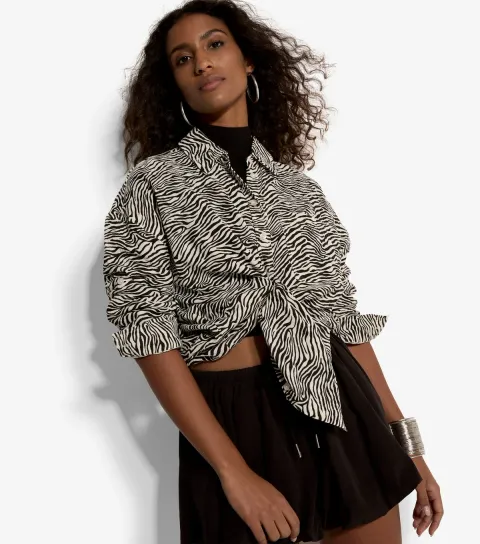 Women's Black Cotton Zebra Print Over Shirt