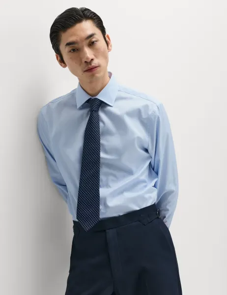 M&S SARTORIAL Regular Fit Luxury Pure Cotton Textured Shirt Blue