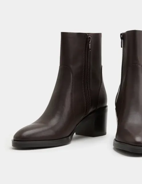 Marks & Spencer Leather Block Heel Ankle Boots Brown