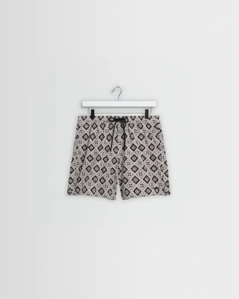 Brockwell - Ecru and Black Seersucker Swim Short