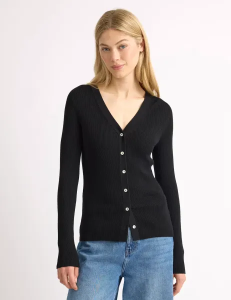 Albaray Ribbed V-Neck Cardigan Black