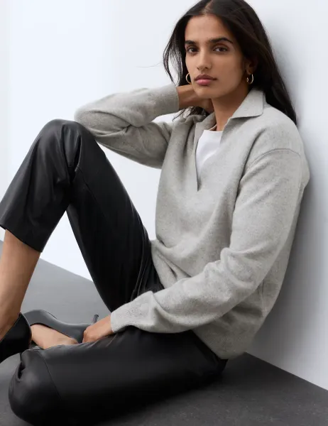 Autograph Pure Cashmere Relaxed Fit Knitted Top Grey Marl