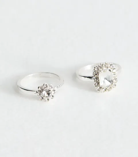 New Look Pack of 2 Silver Tone Diamante Gem Rings