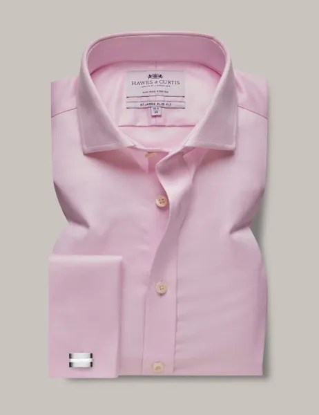 Hawes & Curtis Regular Fit Non-Iron Pure Cotton Herringbone Shirt Pink