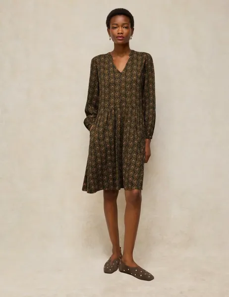 White Stuff Lola Cotton Blend Patterned Notch Neck Dress Green Mix